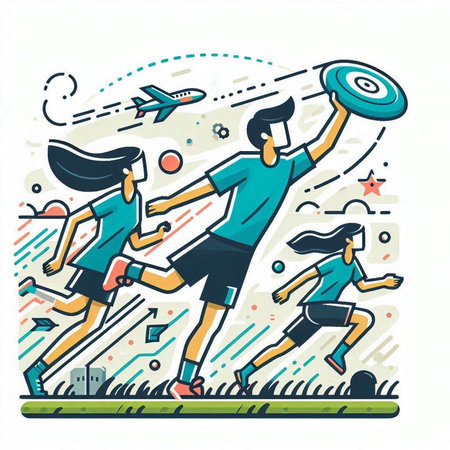 Vector illustration of a group of people playing soccer, football, basketball, rugby.のイラスト素材