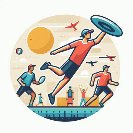 Flat design concept of people playing tennis. Vector illustration in retro style.のイラスト素材