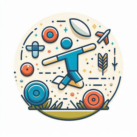 Colorful vector illustration of a boy playing sports in a circle.のイラスト素材