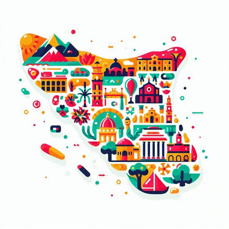 Colorful vector illustration of the city in the form of a heartのイラスト素材