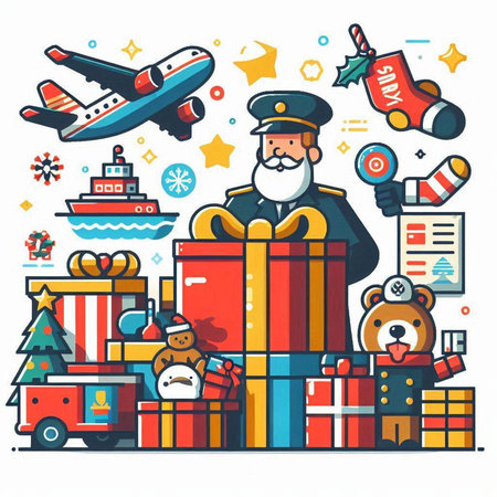 Vector illustration of Santa Claus with gifts. Santa Claus with presents.のイラスト素材