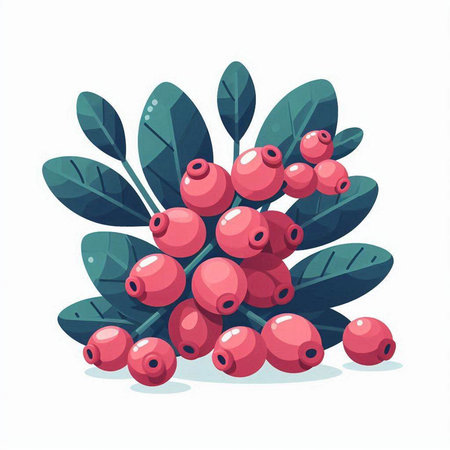 Cranberry with leaves. Vector illustration in flat cartoon style.のイラスト素材