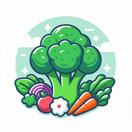 Vegetable icon, broccoli, carrot, radish, parsley, celery, vector illustration.のイラスト素材