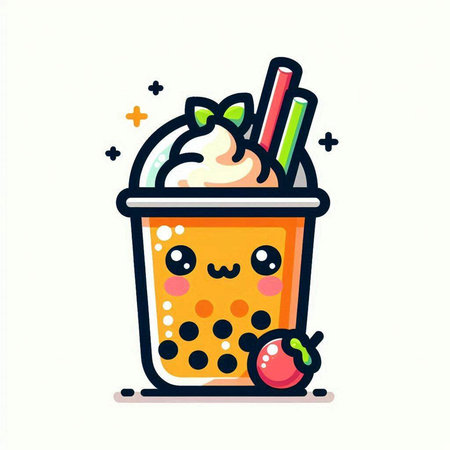 Funny ice cream in a cup. Vector illustration in flat style.のイラスト素材