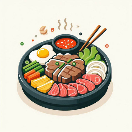 Illustration of japanese food on the plate. Vector illustrationのイラスト素材