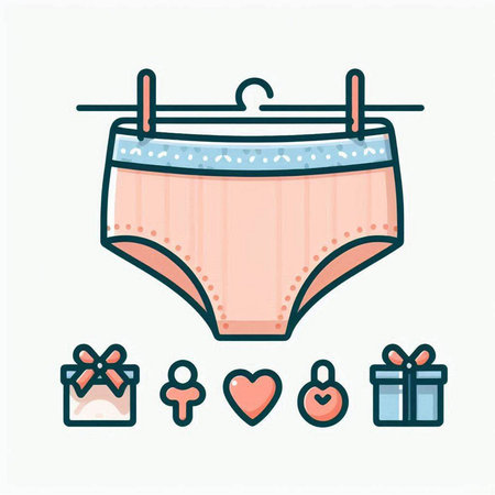 Women's underwear with a clothespin, gifts and hearts. Vector illustration.のイラスト素材