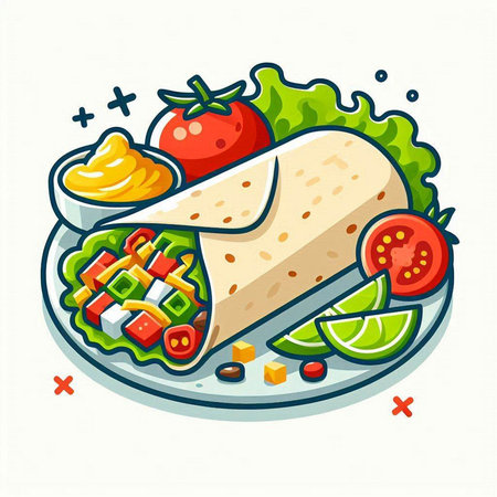 Tortilla with vegetables and sauce. Vector illustration of fast food.のイラスト素材