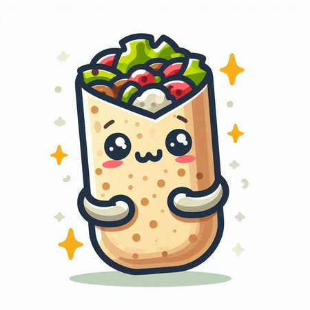 Kawaii burrito character with star background. Vector illustration.のイラスト素材
