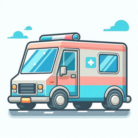 Ambulance car on white background. Vector illustration in cartoon style.のイラスト素材