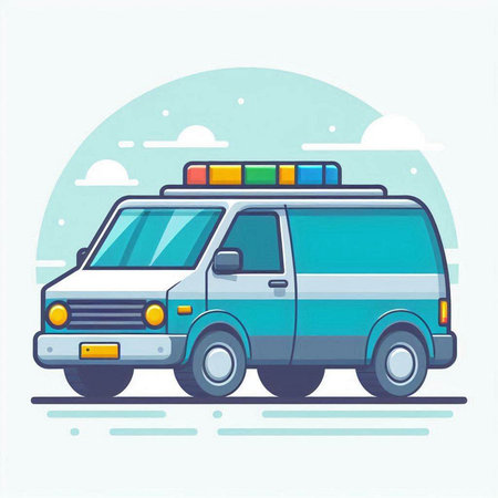 Ambulance car on the road. Vector illustration in flat styleのイラスト素材