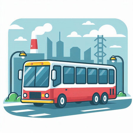 Bus on the road in the city. Vector illustration in flat styleのイラスト素材