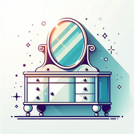 Vector illustration of a vintage dressing table with mirror in retro style.のイラスト素材