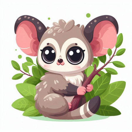 Cute cartoon baby koala with green leaves. Vector illustration.のイラスト素材