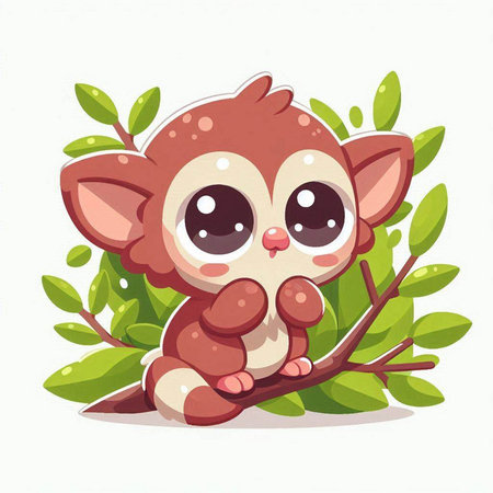 Cute cartoon baby monkey sitting on a tree branch. Vector illustration.のイラスト素材