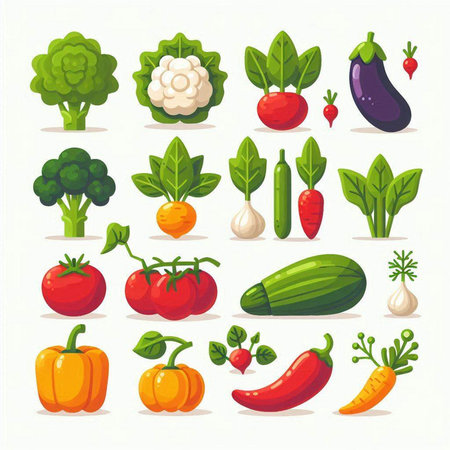 Set of vegetables. Vector illustration in cartoon style. Vegetarian food.のイラスト素材