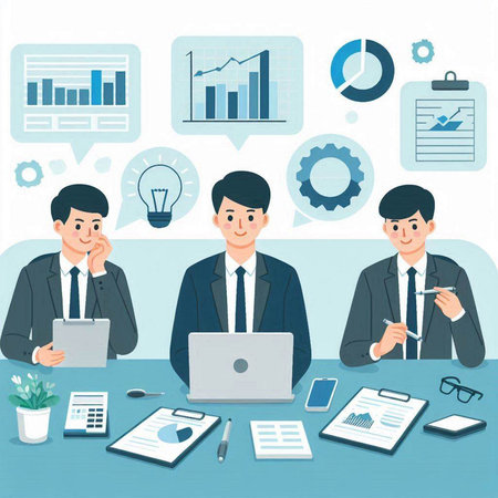 Vector illustration of business people working in office. Teamwork concept.のイラスト素材
