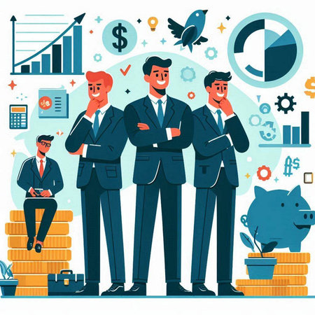 Business team. Business people. Vector illustration in flat cartoon style.のイラスト素材