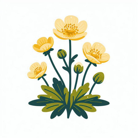 Hand drawn buttercups isolated on white background. Vector illustration.のイラスト素材