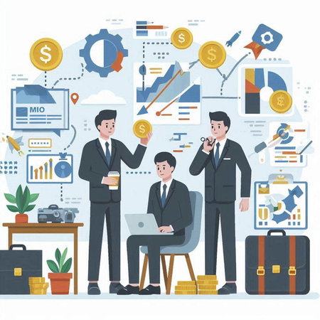 Business people working together in office. Teamwork concept. Vector illustrationのイラスト素材