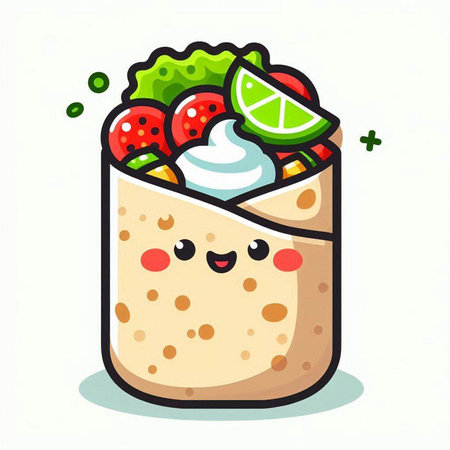 Kawaii Taco. Cute fast food character. Vector illustration.のイラスト素材