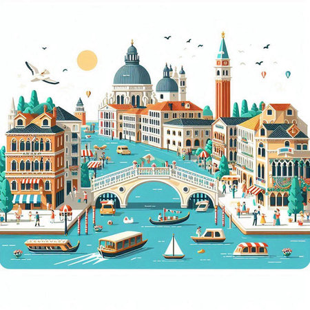 Venice, Italy - famous cityscape. Vector illustration in retro styleのイラスト素材