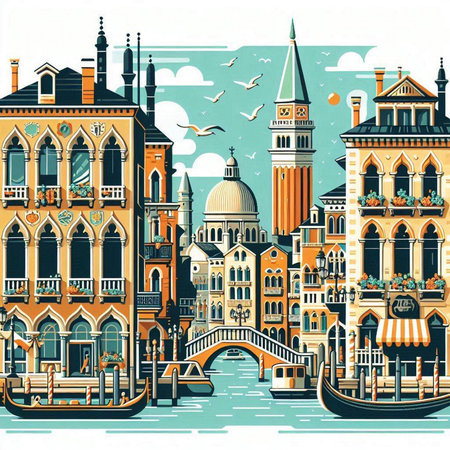 Venice, Italy. Vector hand drawn illustration in vintage style.のイラスト素材