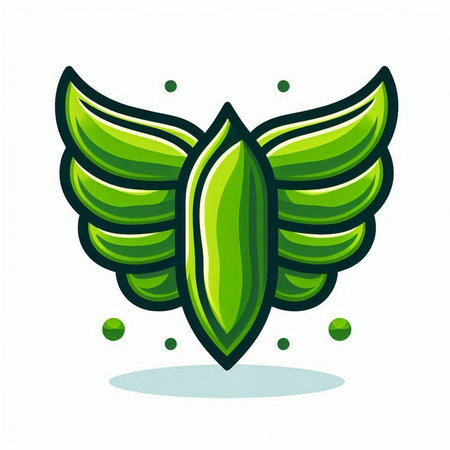 Green leaf icon with wings isolated on white background. Vector illustration.のイラスト素材