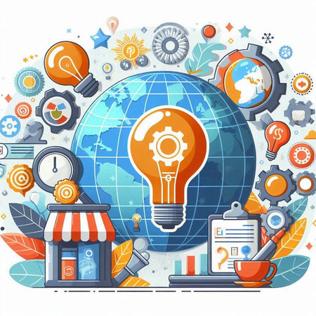 Flat design modern vector illustration concept of online shopping, e-commerce, business strategy, e-business, finance, digital marketing, creative process.のイラスト素材