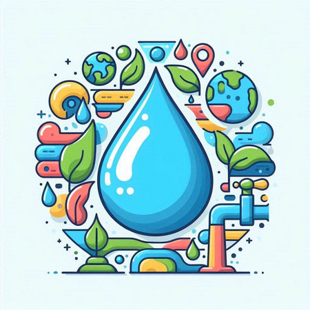 Water drop and ecology concept. Vector illustration in thin line style.のイラスト素材