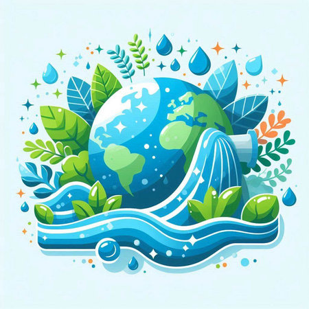 Ecology concept with water drop and planet Earth. Vector illustration.のイラスト素材