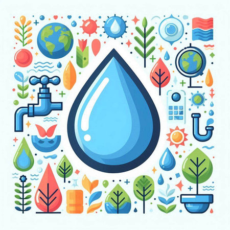 Save water concept with water drop and nature elements. Vector illustration.のイラスト素材