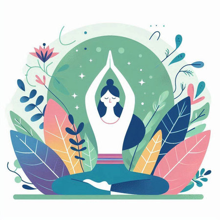 Yoga woman in lotus position. Vector illustration in trendy flat style.のイラスト素材