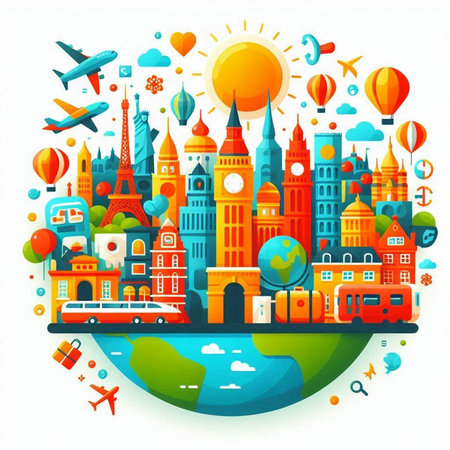Traveling around the world concept. Vector illustration with famous european landmarks.のイラスト素材