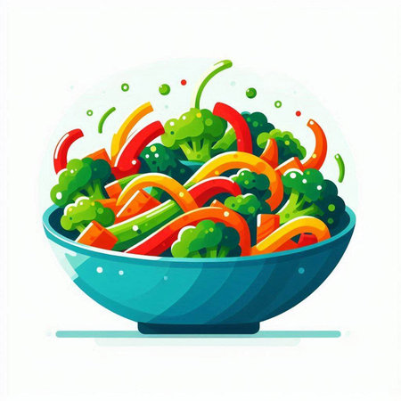 Vegetable salad in a bowl isolated on white background. Vector illustration.のイラスト素材