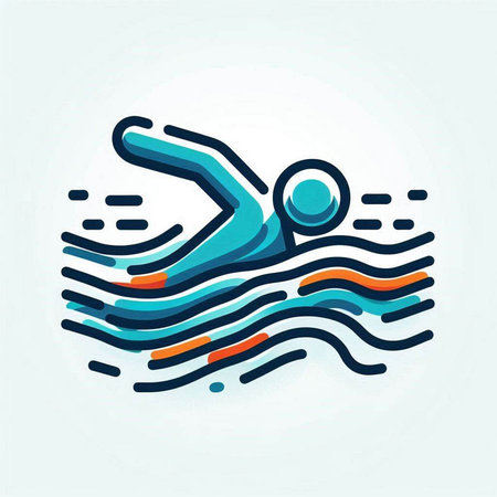 Swimming icon. Vector illustration of a swimming man in the water.のイラスト素材