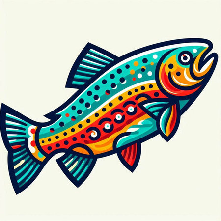 Colorful rainbow trout fish isolated on white background. Vector illustration.のイラスト素材
