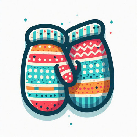 Pair of knitted mittens with colorful pattern. Vector illustration.のイラスト素材