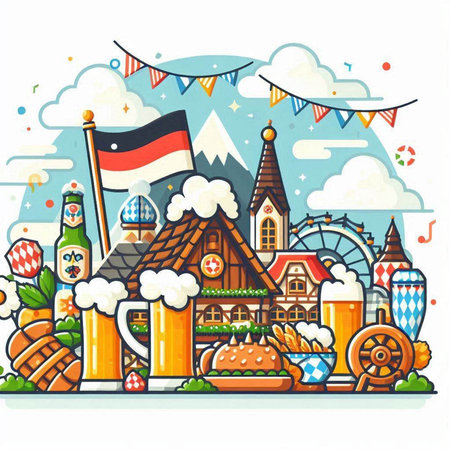 Oktoberfest festival in Germany. Colorful vector illustration.のイラスト素材