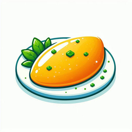 Mango on plate isolated on a white background. Vector illustration.のイラスト素材