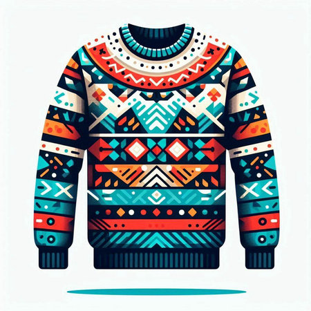 Knitted sweater with tribal ornaments. Colorful vector illustration.のイラスト素材