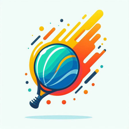 Tennis ball and racket on colorful background. Vector illustration in flat style.のイラスト素材