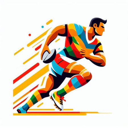Rugby player with ball. Colorful abstract vector illustration.のイラスト素材