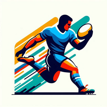 Rugby player with a ball. Vector illustration of rugby player.のイラスト素材