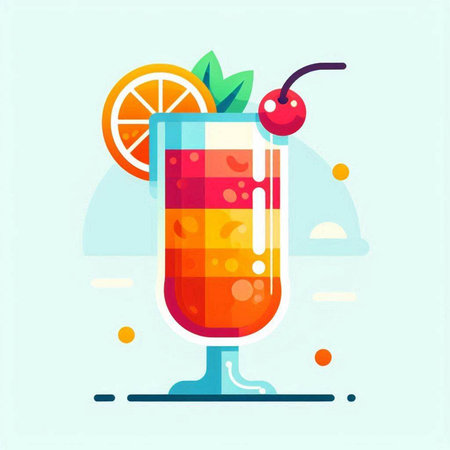 Cocktail with orange and cherry. Vector illustration in flat styleのイラスト素材
