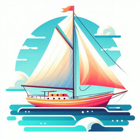 Sailing boat on the sea. Vector illustration in cartoon style.のイラスト素材