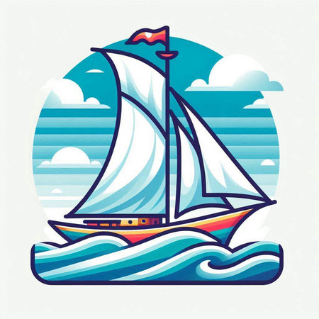 Sailing ship in the sea, vector illustration of a sailboatのイラスト素材