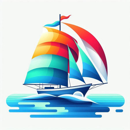 Sailing boat on the sea. Vector illustration of colorful sailboatのイラスト素材