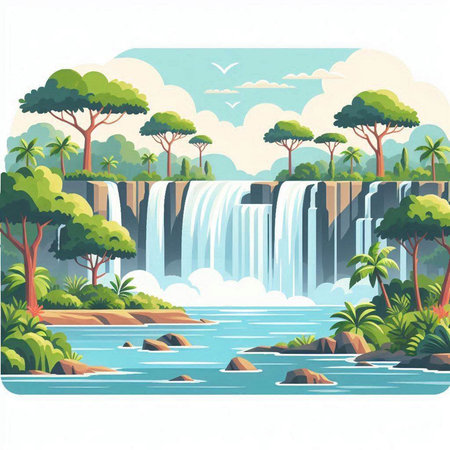 Waterfall in the flat style. Vector illustration of a cityscape.のイラスト素材