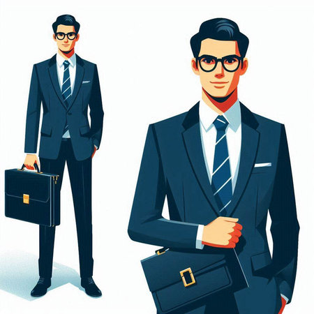 Businessman with briefcase and glasses. Vector illustration in cartoon styleのイラスト素材