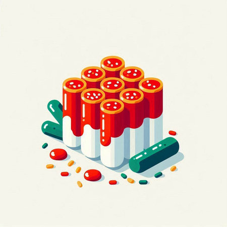 Pills and blood cells on a white background. Vector illustration.のイラスト素材